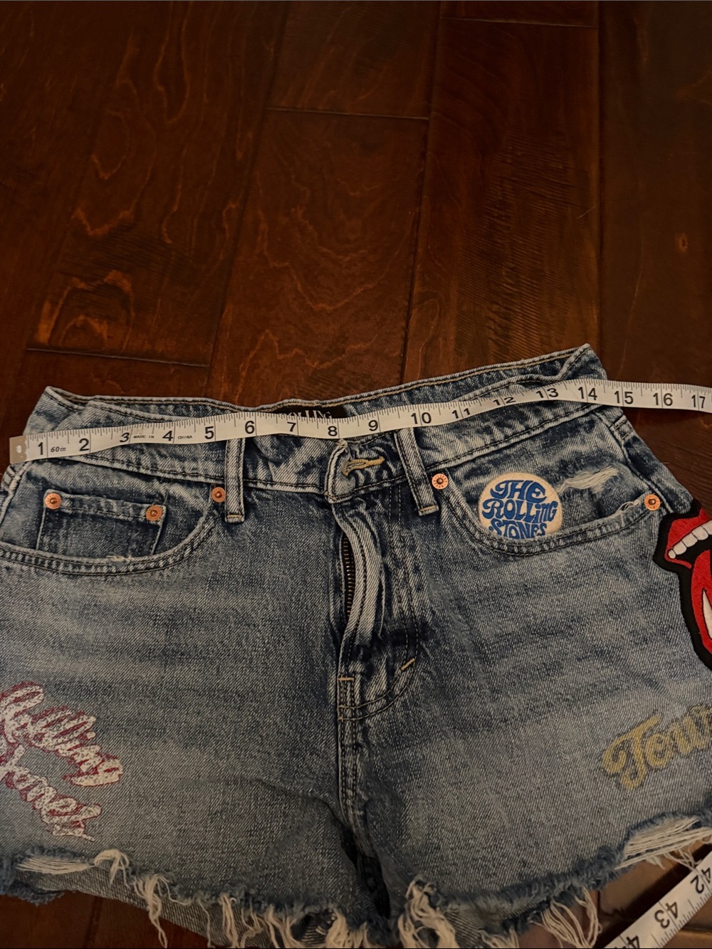 the Rolling Stones Blue Denim Jean Shorts with Tongue Patch - Picture 3 of 4